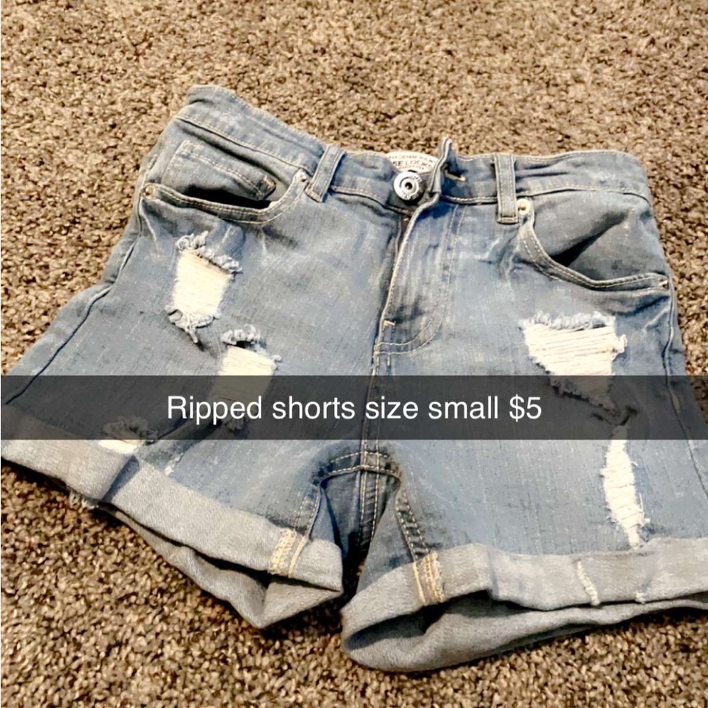 Size small and distressed blue Jean shorts